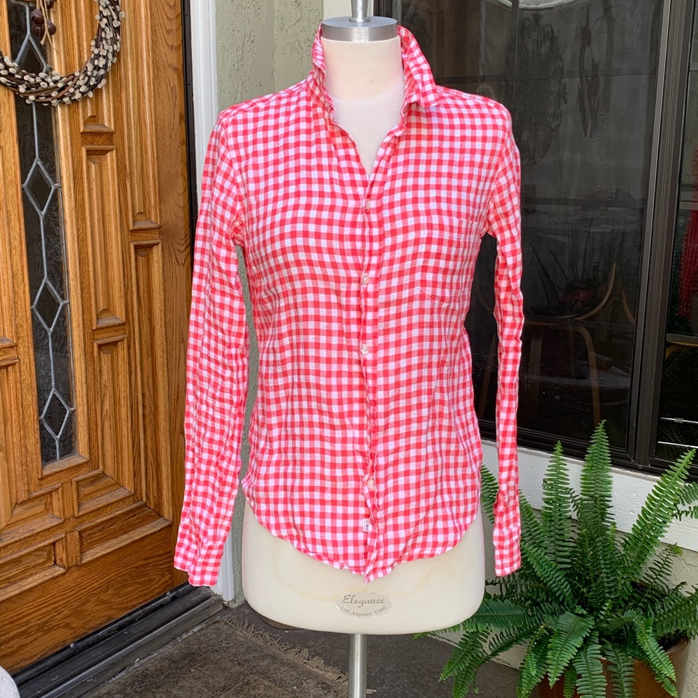 FRANK & EILEEN BARRY Button Down Linen Shirt Women (Missing 1 button)